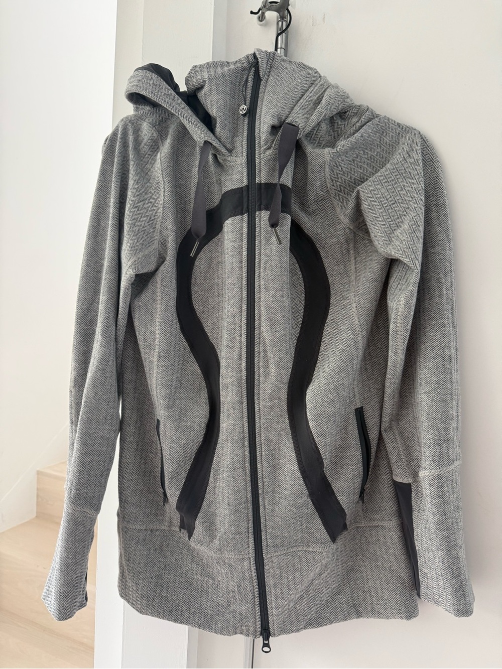 Lulu Women's Gray Hooded Jacket with Black Trim